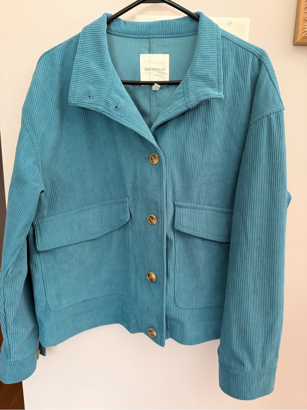 Avec Les Filles Teal Corduroy Cropped Boxy jacket